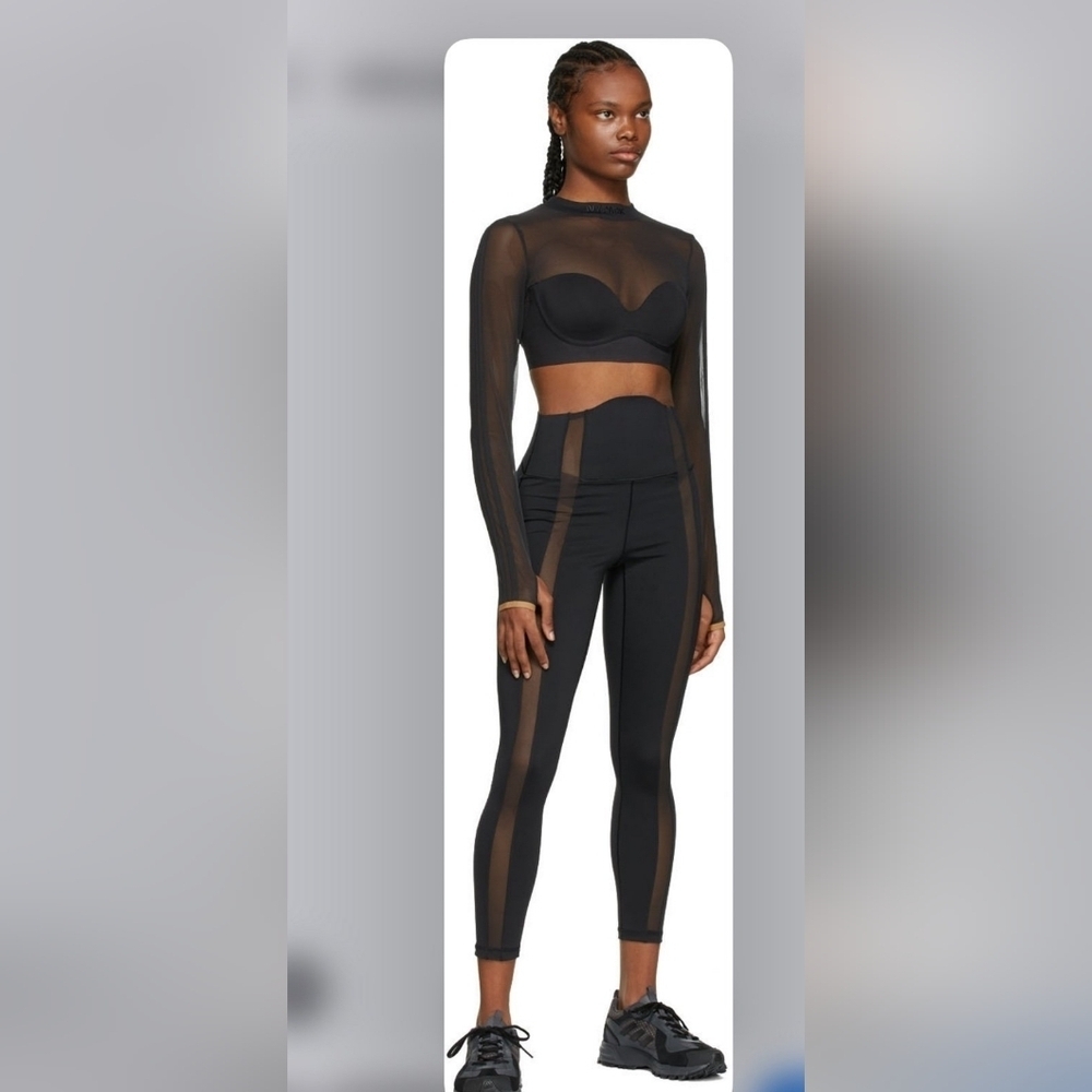 Adidas Ivy Park Black and Gold Mesh Crop Top/ Pants 2pc Set Size  Xs - Picture 2 of 7